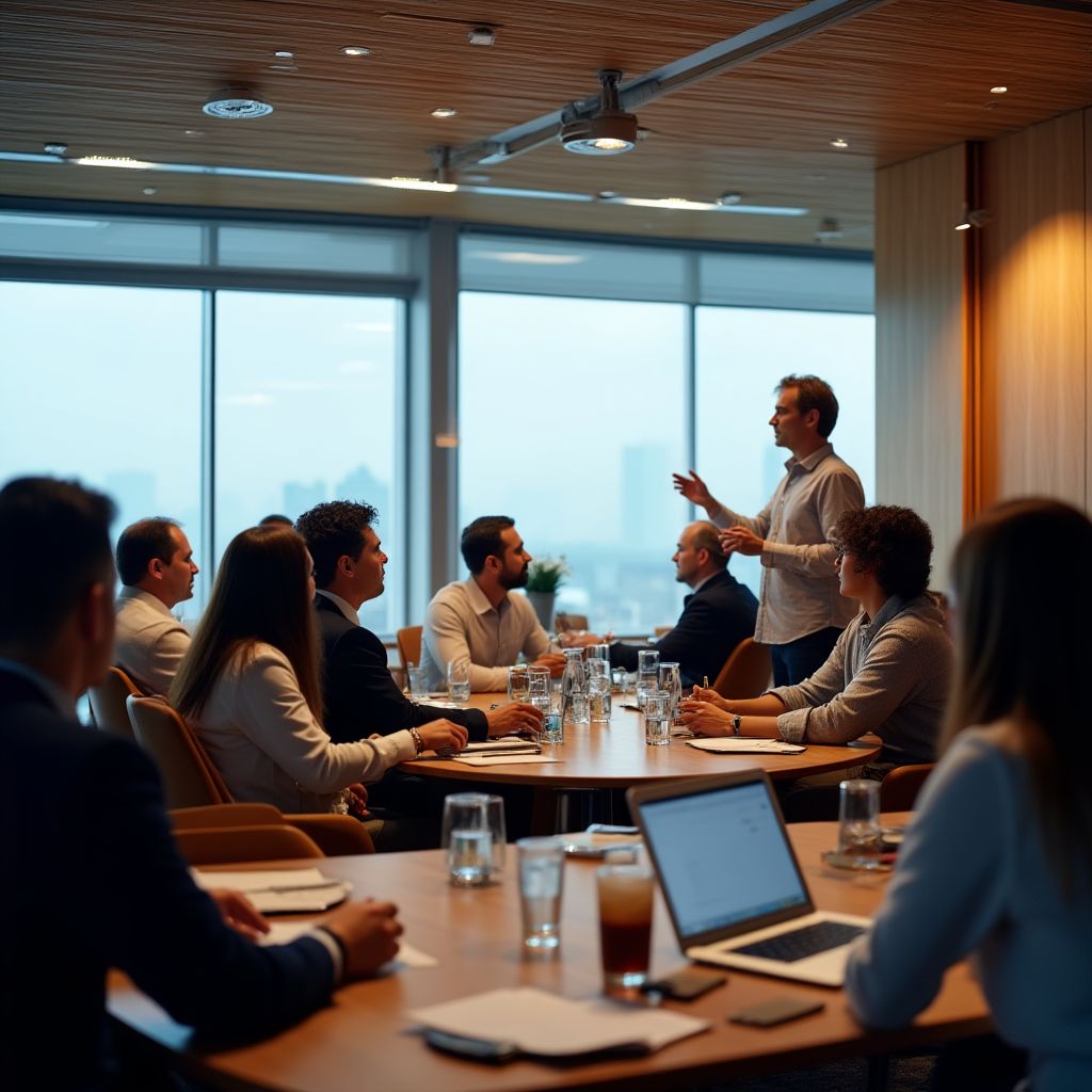 Comunidad de transportistas en reunión profesional